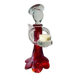 Hand Blown Solid Art Glass Angel Encased Ruby Red W/ Tealight Candle Holder 9in